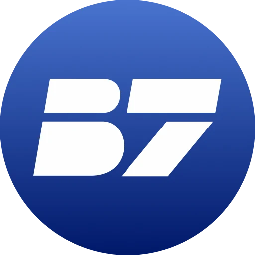 Rond B7 Casino logo op blauwe achtergrond